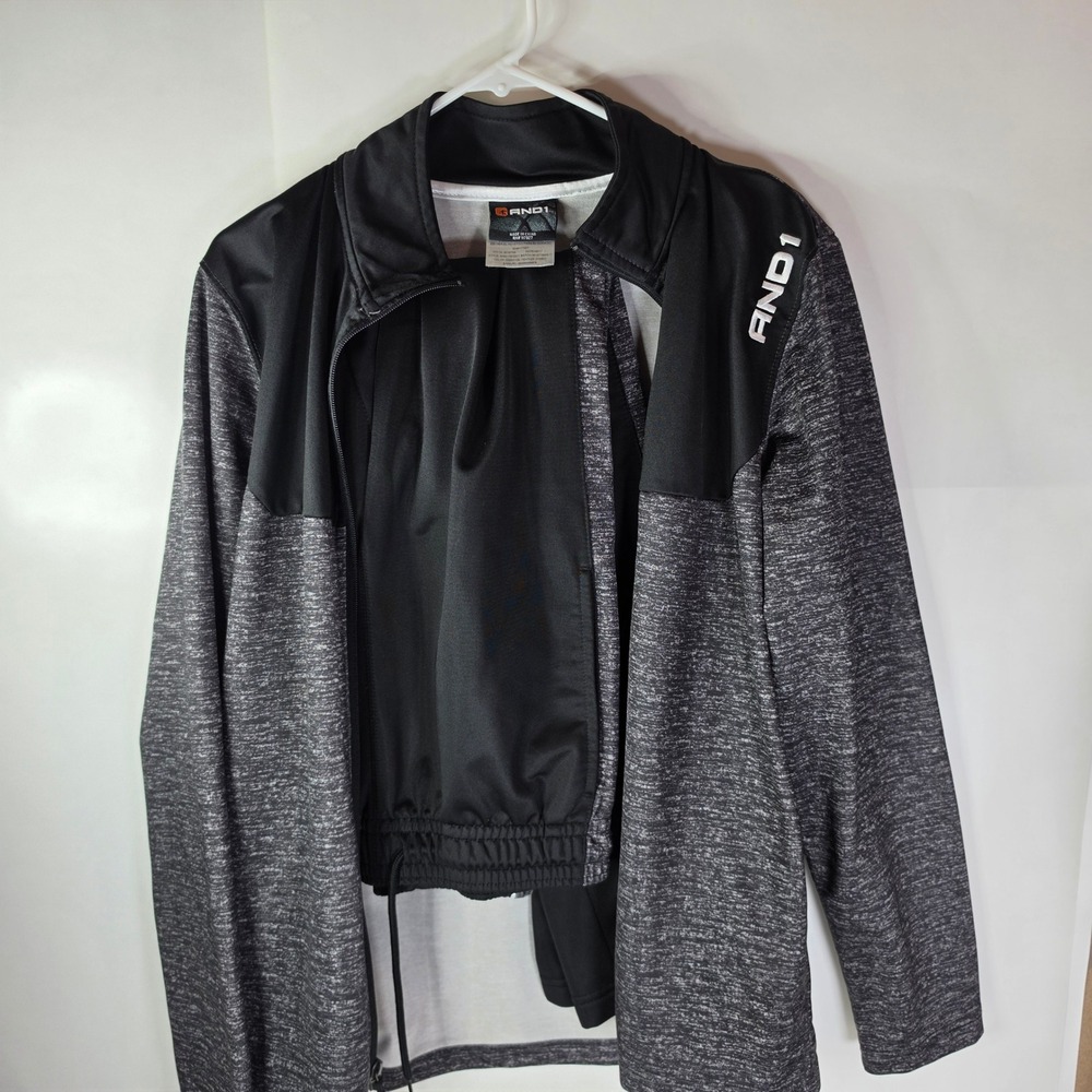 AND1 Mens Tracksuit Set Small Black Gray Colorblock Full Zip Jacket Pants